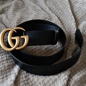 Gucci Black Belt with Gold GG Emblem 105/42